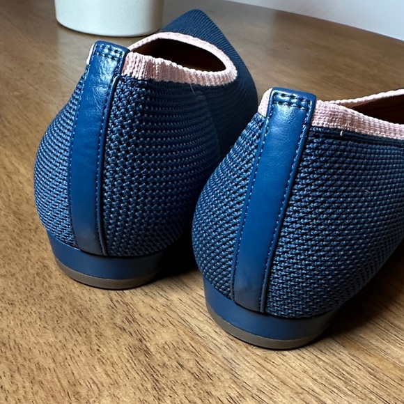 Vionic Pointed Toe Knit Flats Blue Pink Trim Women Size 10 Career Ballet Flat - Picture 3 of 8